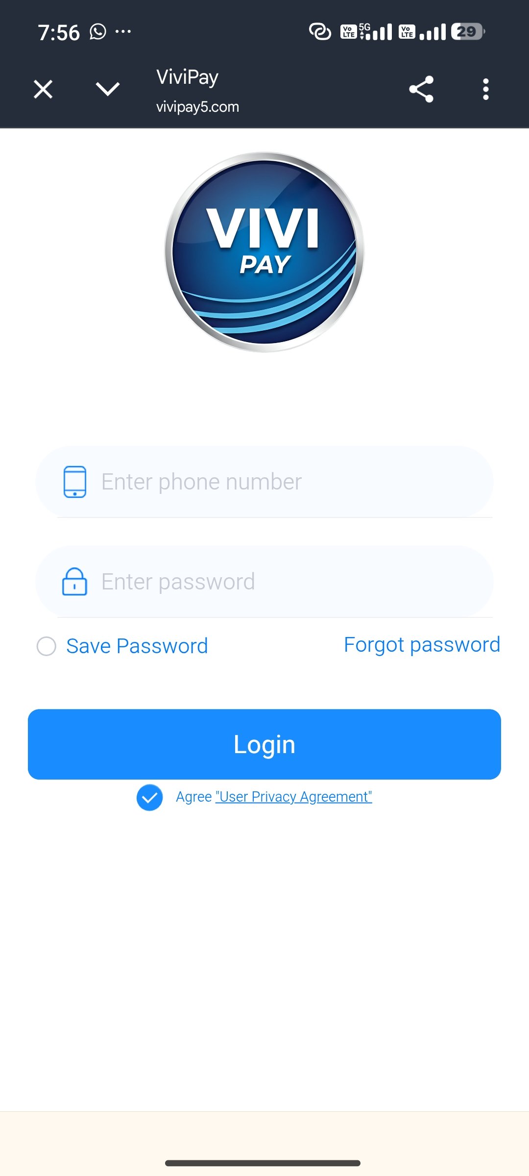 Vivi Pay App Step 2 – Register with Mobile Number and Referral Code